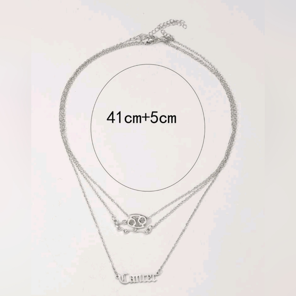 Zodiac 3 Piece Silver Tone Charm Necklace, Cancer - Picture 3 of 4